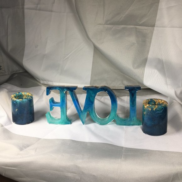 Resin Love Sign  2 matching Votive Candle Holders - Picture 4 of 12